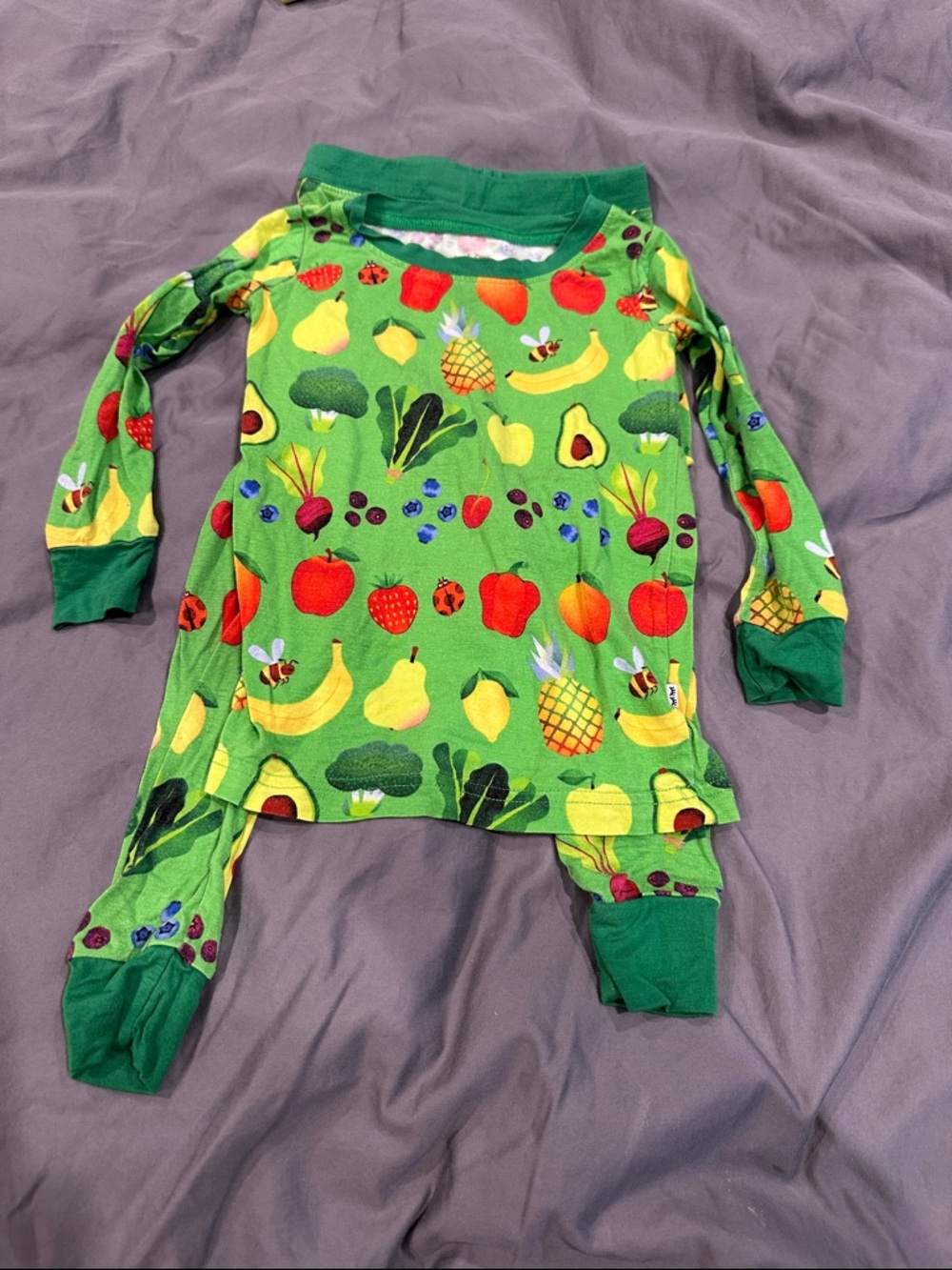 Kickee Pants Green Fruit & Veggie Print Pajama Set